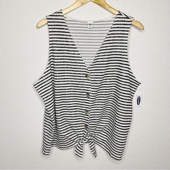 NWT Old Navy Navy Stripe Sleeveless Button Front Tie Top Size XXL $24.99 - Picture 3 of 10